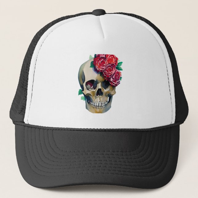 Gorra De Camionero Calavera y Rosas - Rosas muertos (Anverso)