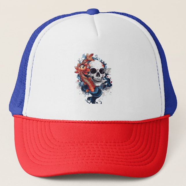 Gorra De Camionero Calavera y serenidad de Koi (Anverso)