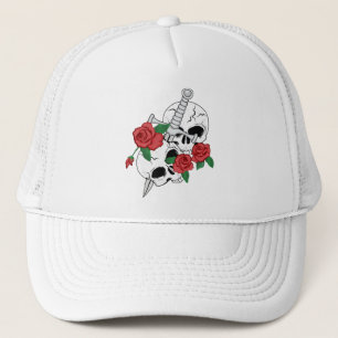 Gorra De Camionero Calaveras, Rosas y daga