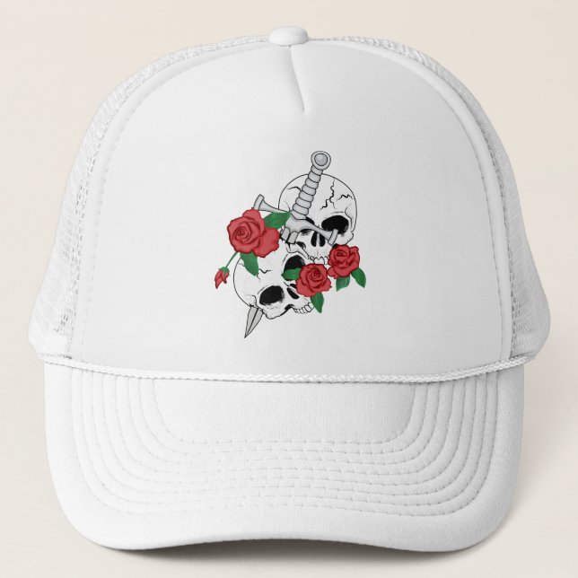 Gorra De Camionero Calaveras, Rosas y daga (Anverso)