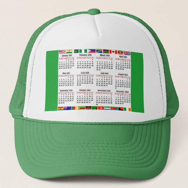 Gorra De Camionero Calendario de 12 meses del año 2025 (Anverso)