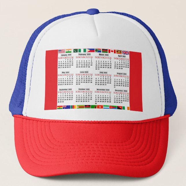 Gorra De Camionero Calendario de 12 meses del año 2025 (Anverso)
