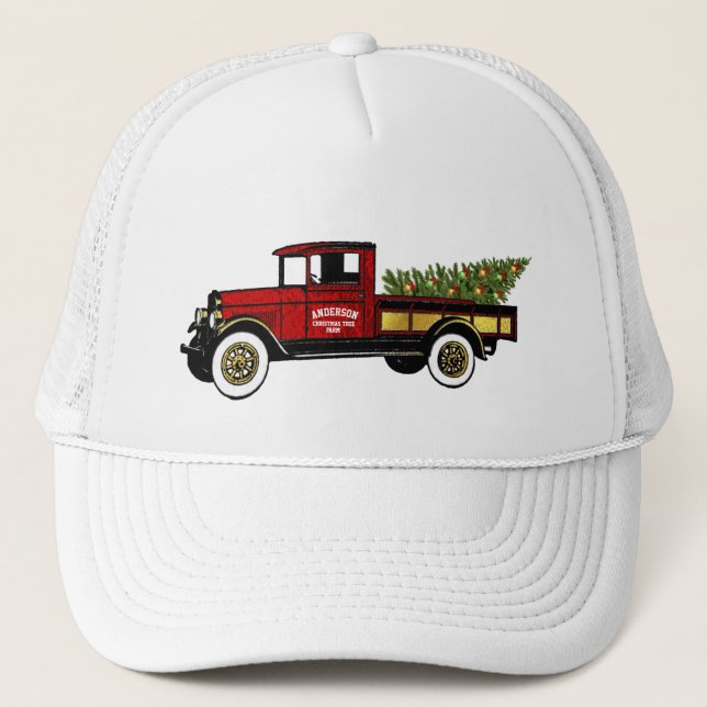 Gorra De Camionero Camión de época tu granja de árboles de Navidad (Anverso)