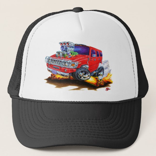 Gorra De Camionero Camión del rojo de Hummer H2 (Anverso)