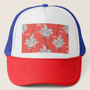 Gorra De Camionero Camisa de playa hawaiana, patrón de palma de doodl