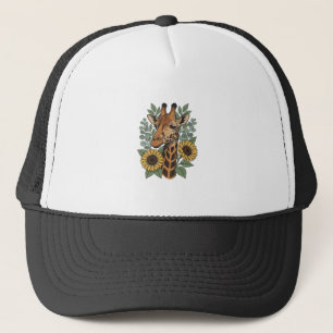 Gorra De Camionero Camisa Floral de Girasol con Jirafa Grabada Vintag