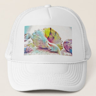 Gorra De Camionero Camiseta de concha amarilla rosa de dibujos vintag