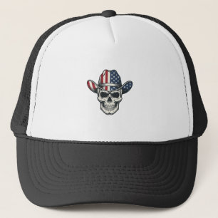 Gorra De Camionero Camiseta de grabado vintage de cráneo de vaquero p