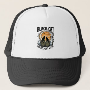 Gorra De Camionero Camiseta de Halloween de Gato Negro Vintage Luna C