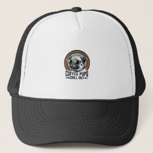 Gorra De Camionero Camiseta de perro de café Retro Chill Pug Gráfico_