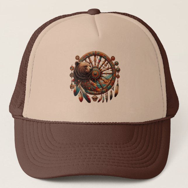 Gorra De Camionero Camiseta de rueda de la medicina tribal (Anverso)