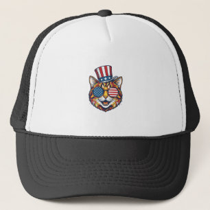 Gorra De Camionero Camiseta Diseño Grabado Vintage Gato Patriótico_1