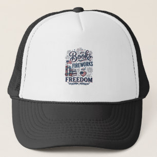 Gorra De Camionero Camiseta Lector Patriótico Libros Fuegos Artificia