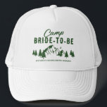 Gorra De Camionero Camp Bachelorette Bride to Be<br><div class="desc">Gorra de bachillerato de camping para la futura novia con un dibujo de un camping con montañas,  árboles,  la luna y una plantilla de texto que es fácil de personalizar.</div>