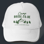 Gorra De Camionero Camp Bachelorette Bride to Be<br><div class="desc">Gorra de bachillerato de camping para la futura novia con un dibujo de un camping con montañas,  árboles,  la luna y una plantilla de texto que es fácil de personalizar.</div>
