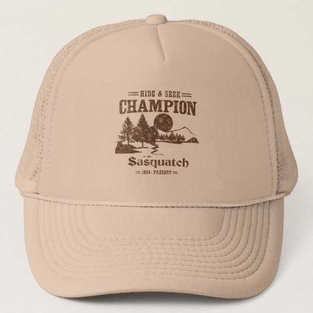 Gorra De Camionero Campeón Sasquatch del escondite (Anverso)
