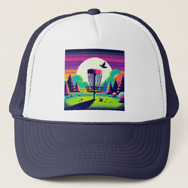 Gorra De Camionero Campo de golf Pixel Art Disc (Anverso)
