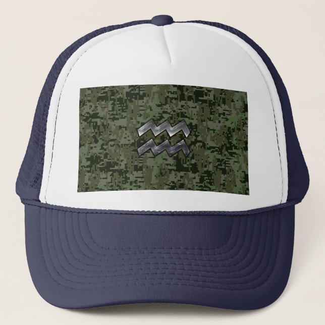 Gorra De Camionero Camuflaje digital verde del Rótulo Aquarius Zodiac (Anverso)