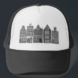 Gorra De Camionero Canal House Black Amsterdam Holland Dutch Travel<br><div class="desc">Show your love for Holland with this sweet whimsical Amsterdam houses pattern art tee. Makes a great birthday gift! You can customize it and add or change the text too. Check my shop for lots more colors and patterns! And more matching items too like totes,  tees,  stickers and mugs.</div>
