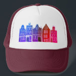 Gorra De Camionero Canal House Colorfu Amsterdam Holanda Holanda Viaj<br><div class="desc">Muestra tu amor por Holanda con este dulce y caprichoso Ámsterdam casa arte patrón. ¡Hace un gran regalo de cumpleaños! Puede personalizar y agregar o cambiar el texto también. Revisa mi tienda por muchos más colores y patrones! Y más artículos a juego como totes,  té,  pegatinas y tazas.</div>