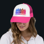 Gorra De Camionero Canal House Pink Amsterdam Holanda Viaje Holandés<br><div class="desc">Muestra tu amor por Holanda con este dulce y caprichoso Ámsterdam casa arte patrón. ¡Hace un gran regalo de cumpleaños! Puede personalizar y agregar o cambiar el texto también. Revisa mi tienda por muchos más colores y patrones! Y más artículos a juego como totes,  té,  pegatinas y tazas.</div>