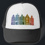 Gorra De Camionero Canal House Rainbow Amsterdam Holanda Viaje Holand<br><div class="desc">Muestra tu amor por Holanda con este dulce y caprichoso Ámsterdam casa arte patrón. ¡Hace un gran regalo de cumpleaños! Puede personalizar y agregar o cambiar el texto también. Revisa mi tienda por muchos más colores y patrones! Y más artículos a juego como totes,  té,  pegatinas y tazas.</div>