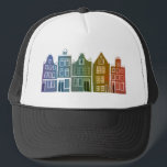 Gorra De Camionero Canal House Rainbow Amsterdam Holanda Viaje Holand<br><div class="desc">Muestra tu amor por Holanda con este dulce y caprichoso Ámsterdam casa arte patrón. ¡Hace un gran regalo de cumpleaños! Puede personalizar y agregar o cambiar el texto también. Revisa mi tienda por muchos más colores y patrones! Y más artículos a juego como totes,  té,  pegatinas y tazas.</div>