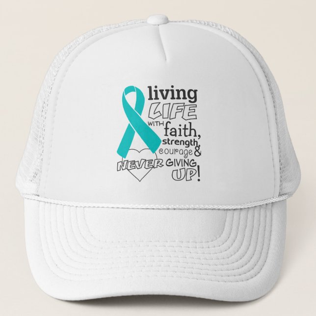 Gorra De Camionero Cáncer ovárico Vida Con Fe (Anverso)