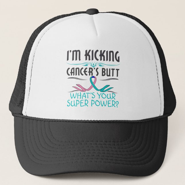 Gorra De Camionero Cáncer tiroideo patea cáncer pero superpotencia (Anverso)