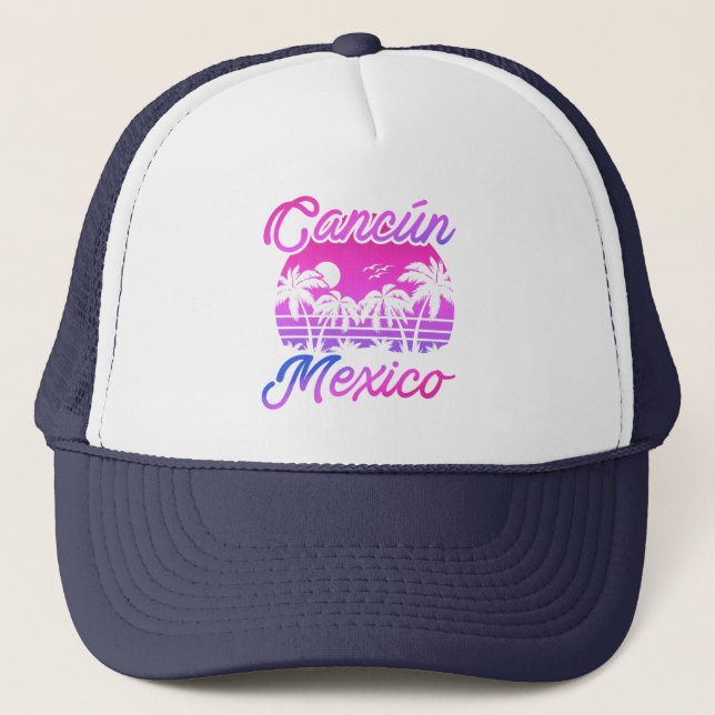 Gorra De Camionero Cancun México Palm Trees Retro Viajes Souvenirs (Anverso)