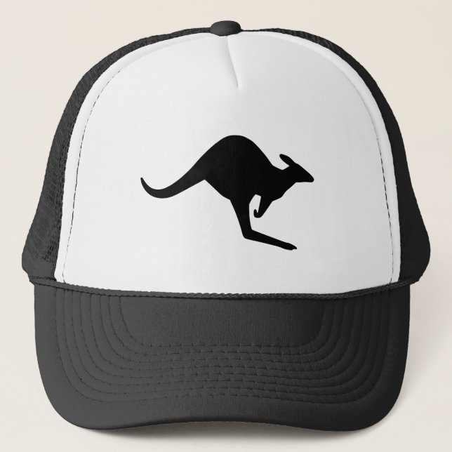 Gorra De Camionero Canguro de precaución en blanco y negro (Anverso)