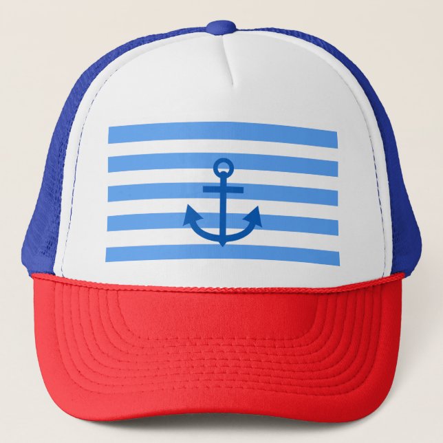Gorra De Camionero Capitán, Ancla y Blanco Azul (Anverso)