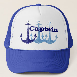Gorra De Camionero Capitán azul del ancla, muchacho personalizado