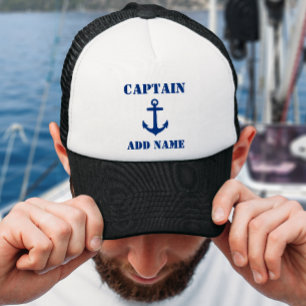 Gorra De Camionero Capitán de anclaje azul Añadir nombre o nombre de
