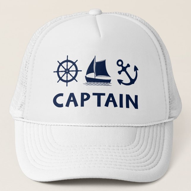 Gorra De Camionero Capitán del Ancla del velero de la rueda Azul oscu (Anverso)