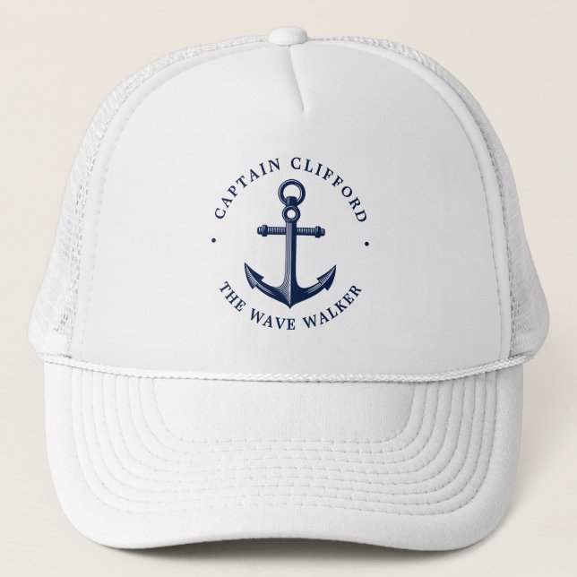 Gorra De Camionero Capitán del barco | Anclaje de nombre personalizad (Anverso)
