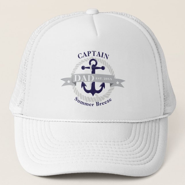 Gorra De Camionero Capitán náutico Dad Est del azul el Anchor|. Año (Anverso)