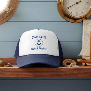 Gorra De Camionero Capitán Náutico Nombre Barco Ancla Rope Azul