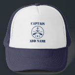 Gorra De Camionero Capitán o nombre de barco Ancla Náutica y Oars<br><div class="desc">Ancla náutica y remos cruzados con capitán o Gorra de nombre de barco personalizado.</div>
