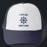 Gorra De Camionero Capitán o nombre del barco Buques Helm de rueda<br><div class="desc">Casquillo de rueda de barcos náuticos con capitán personalizado o Gorra de nombre de barco.</div>