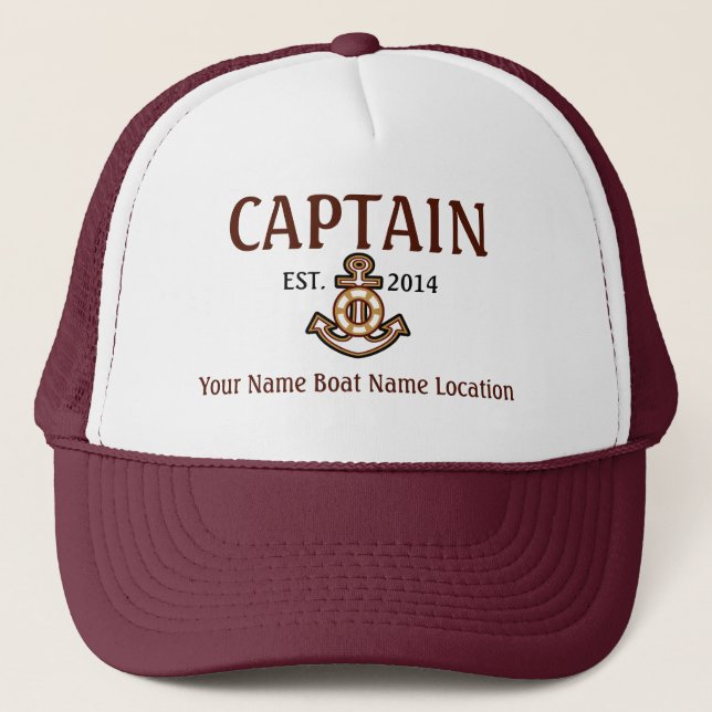 Gorra De Camionero Capitán personalizado Hat Year Name Location (Anverso)