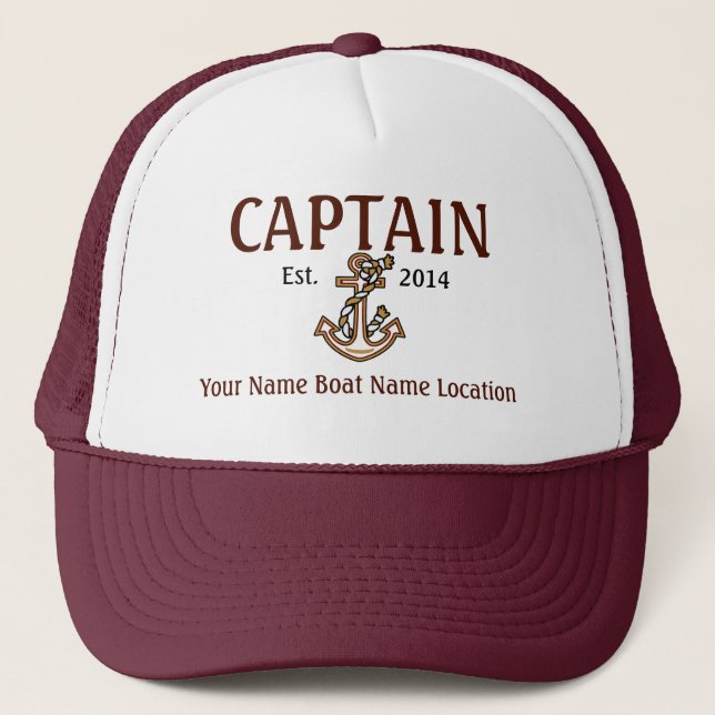 Gorra De Camionero Capitán personalizado Hat Year Name Location (Anverso)
