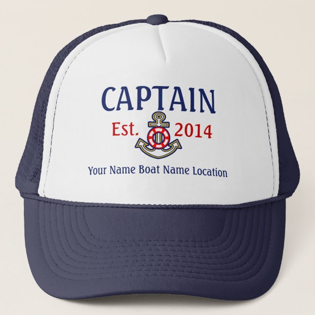 Gorra De Camionero Capitán personalizado Hat Year Name Location (Anverso)