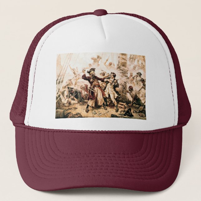 Gorra De Camionero Captura, barba negra pirata, venganza de la reina  (Anverso)