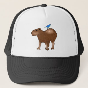 Gorra De Camionero Capybara del dibujo animado con el pájaro azul en