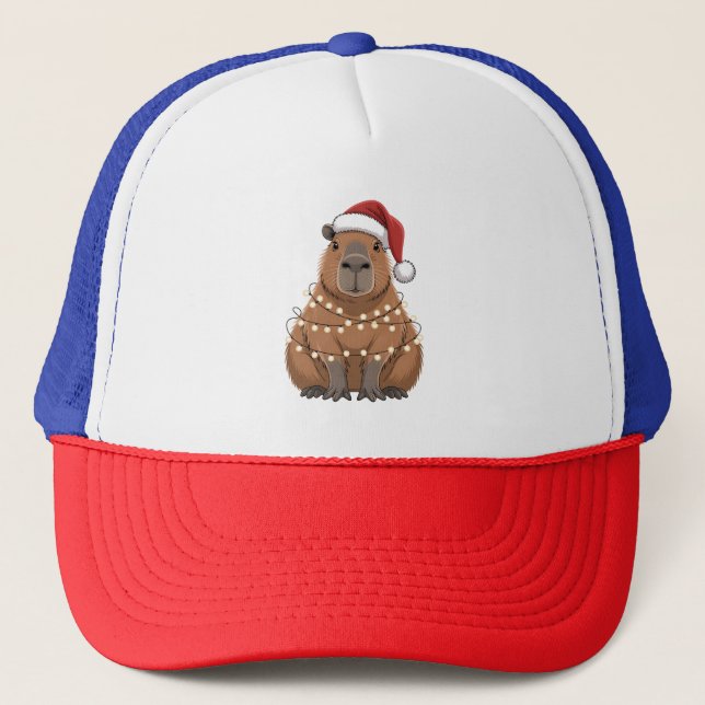 Gorra De Camionero Capybara Xmas coincidiendo Divertido Santa (Anverso)