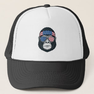 Gorra De Camionero Cara de Gorila Patriótico Grabado Vintage Vector_1