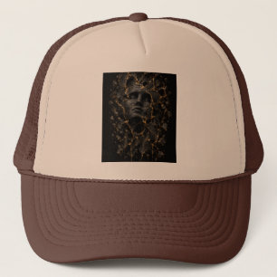 Gorra De Camionero Cara Fracturada Negro y Dorado – Abstracto 3D de L