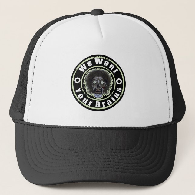 Gorra De Camionero Cara zombi - Mint Green Queremos Tus Cerebros (Anverso)