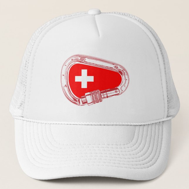 Gorra De Camionero Carabiner de escalada con bandera de Suiza (Anverso)